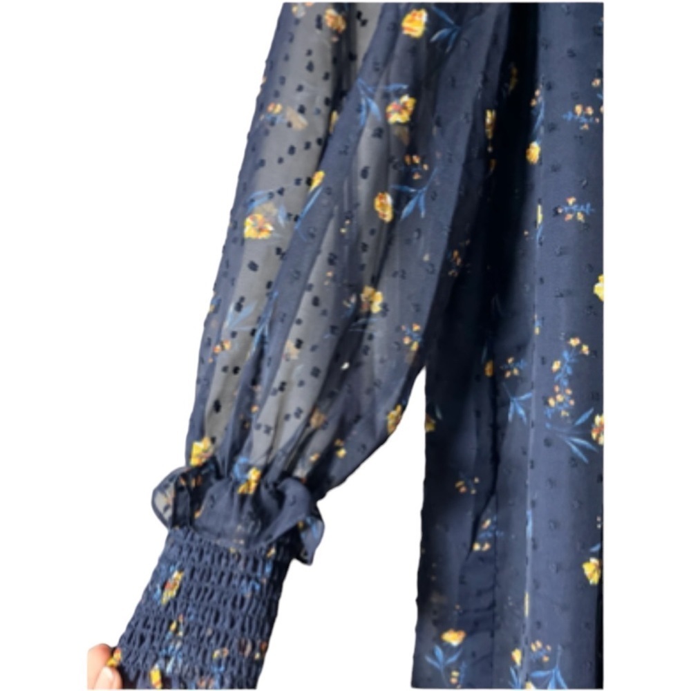 DRAPER JAMES Swiss Dot Field of Flowers  Smocked Dress in Nassau Navy Size MED - Picture 6 of 11